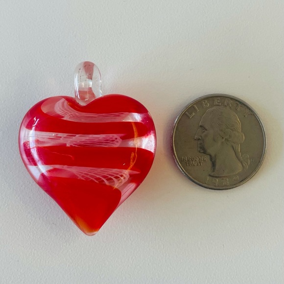Handmade Blown Glass Red White Heart Pendant - Picture 2 of 5